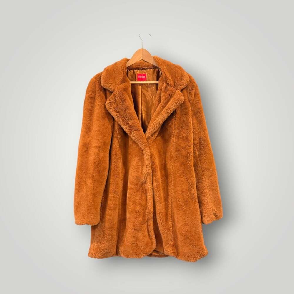 Guess Faux Fur Coat Sz L -Rusty Brown